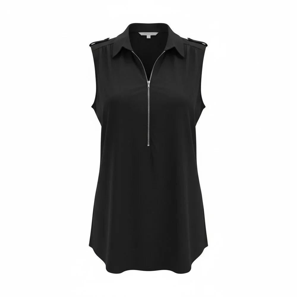 Black Sleeveless Top with front zipper Size XL - Picture 1 of 6